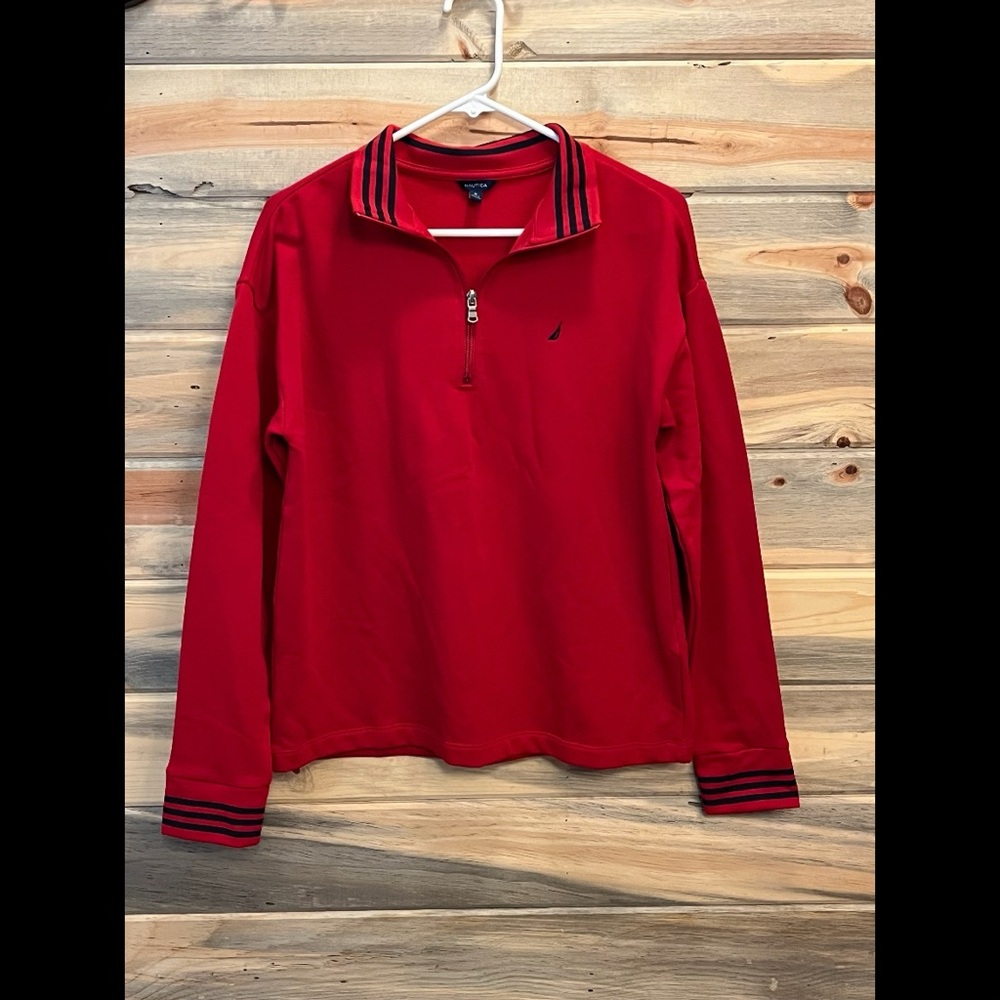 Red Nautica quarter zip lightweight sweatshirt.